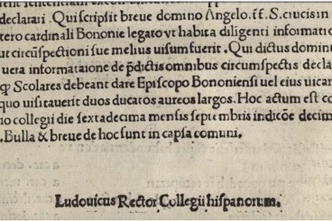 Statuta Bononiae. Collegii Hispanorum Bononiensis, Bologna, [Henricus de Harlem], 28 I 1485 (ISTC is00708500)
