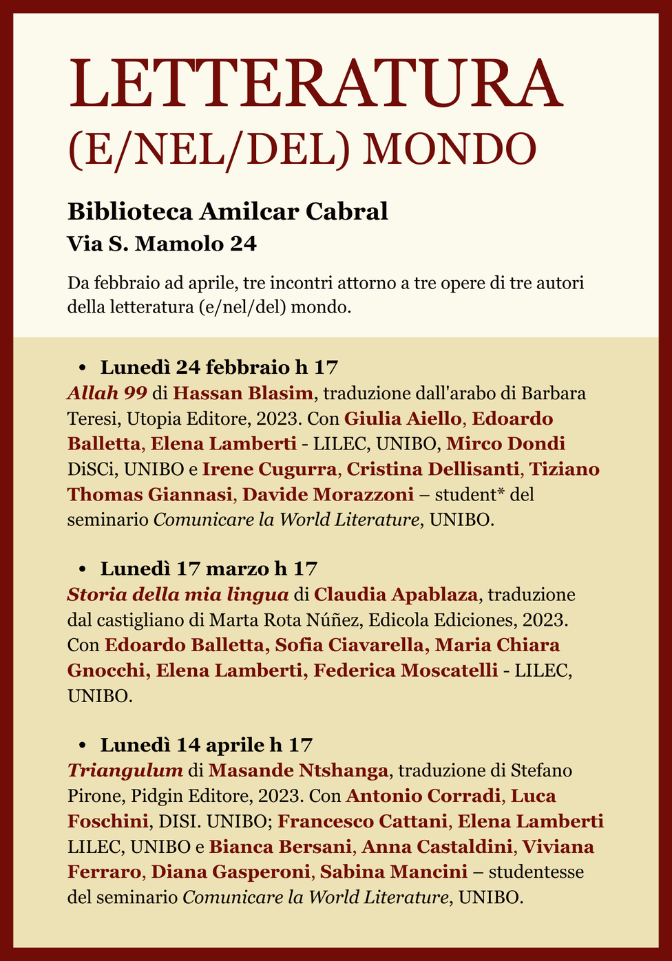 Flier Letteratura (e/nel/del) Mondo