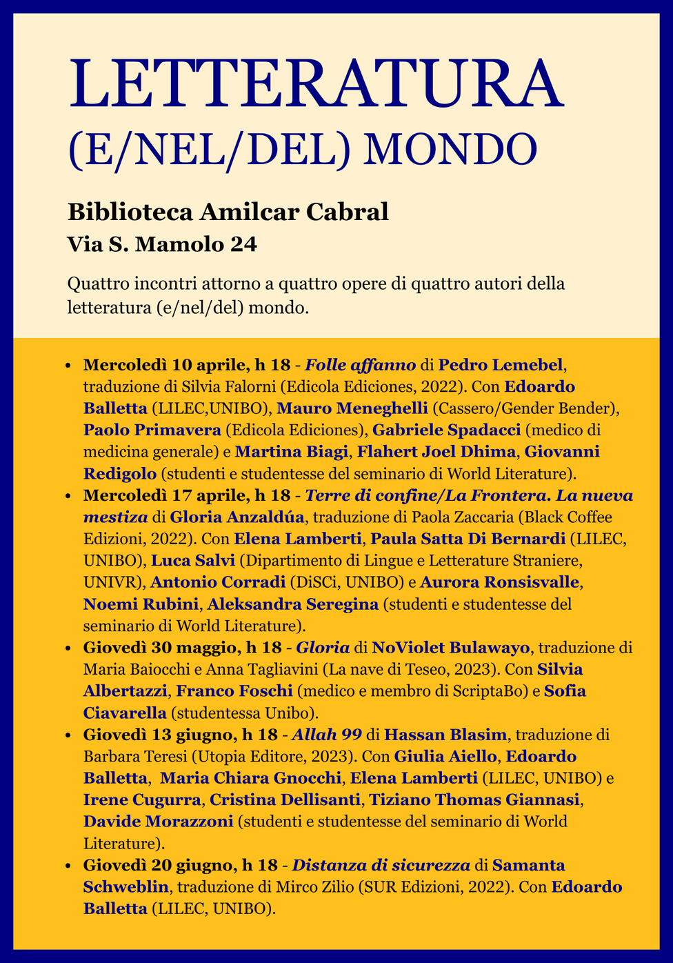 Flier Letteratura (e/nel/del) mondo
