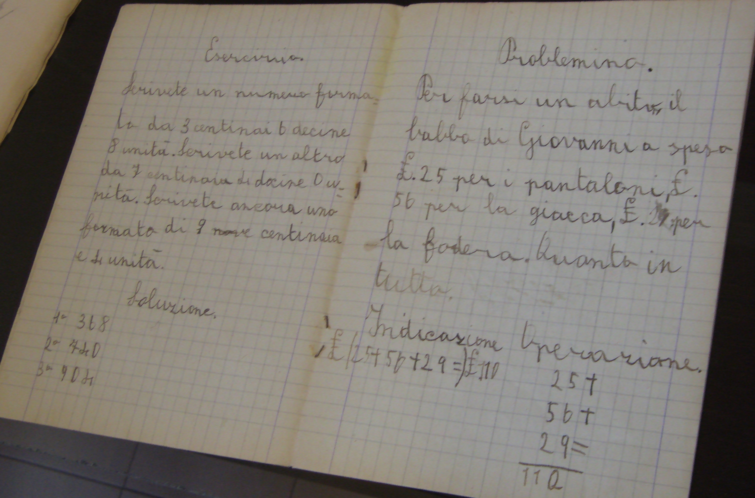 Quaderno di aritmetica (Collezione di Mirella D'Ascenzo)