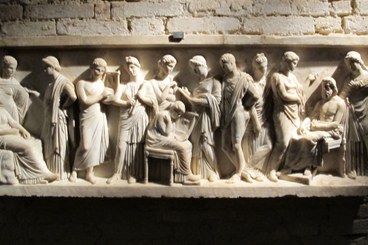 Front of a Roman sarcophagus with the Chigian muses, 1st century A.D.